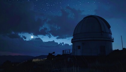 Obraz premium Dark Stormy Night at Remote Observatory with Telescope Pointed at Sky