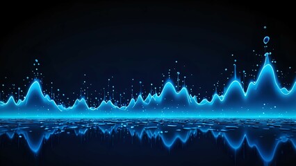 tent in the mountains, abstract background with glowing lines, glowing neon frame, abstract blue wave, abstract red background