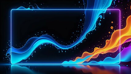 tent in the mountains, abstract background with glowing lines, glowing neon frame, abstract blue wave, abstract red background