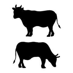 シンプルな牛の全身のシルエットイラスト /ウシ、乳牛、ホルスタイン、黒、cow、silhouette