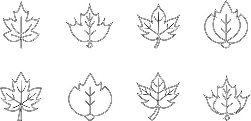 silhouettes of autumn leaves icon set, Leaves of trees and plants, design for natural, eco, bio, and vegan labels. Eco logo sign. Spring, summer, autumn elements template vector, plant seasonal icons
