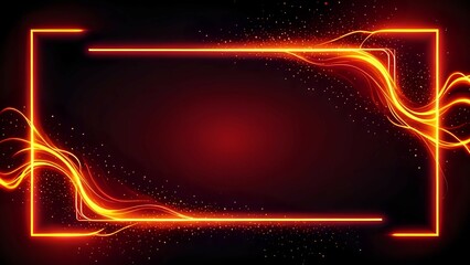 tent in the mountains, abstract background with glowing lines, glowing neon frame, abstract blue wave, abstract red background