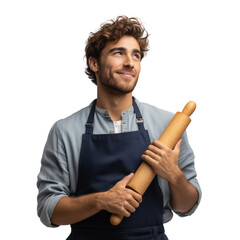 Baking action by a smiling chef kitchen setting transparent background culinary content warm environment engaging viewpoint
