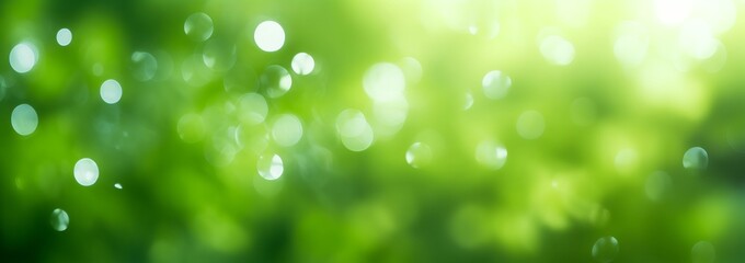 Fototapeta premium Soft green bokeh with glowing orbs on a blurred backdrop abstract background, perfect for environmental posters and organic product marketing banners