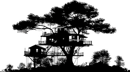 Obraz premium Treehouse silhouette vector isolated on white background - 