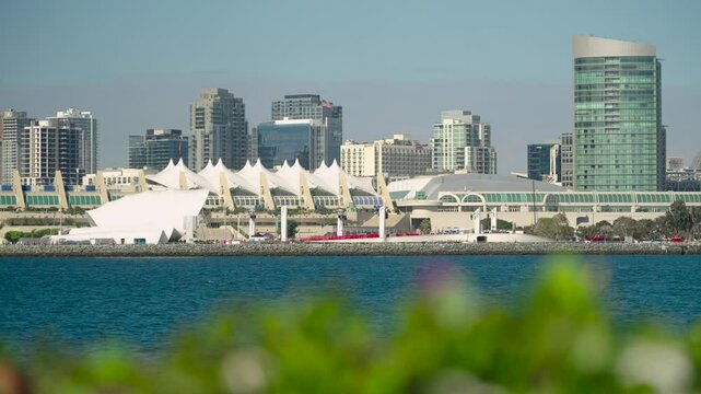 San Diego skyline with convention center and the shell