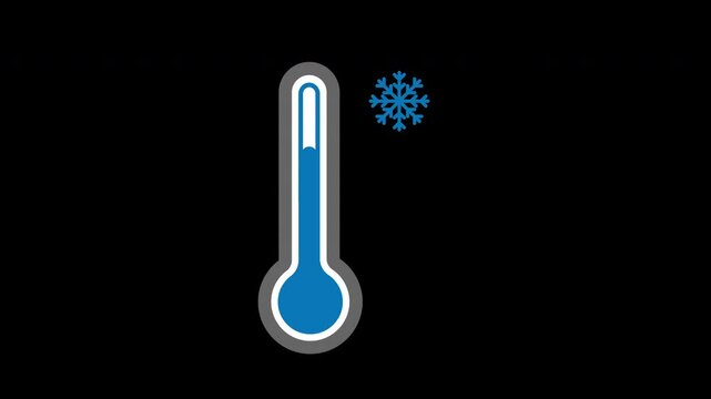 The thermometer shows snowy and cold weather. An animated banner for visualizing weather, climate, or atmospheric conditions