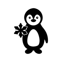 Cute Penguin Vector Mascot Holding Snowflake