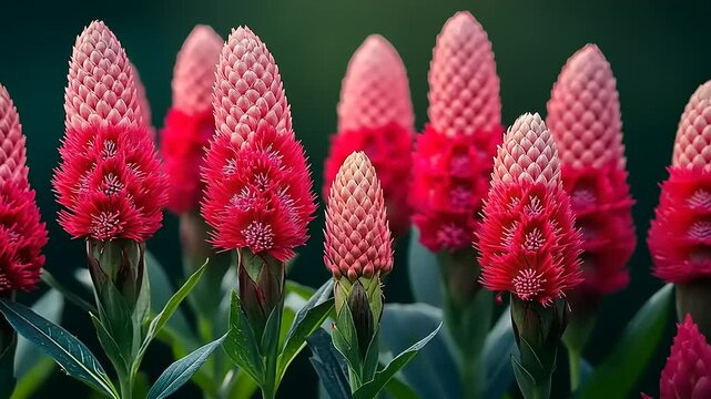 Close-up display of Mulla Mulla flowers showcasing intricate textures and vibrant crimson hues