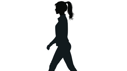 Woman with ponytail walking silhouette vector isolated on white background  -  