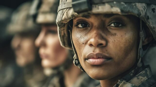 Serious military woman soldier portrait closeup