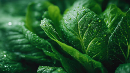 Close-up of fresh green leaves with water droplets on them.