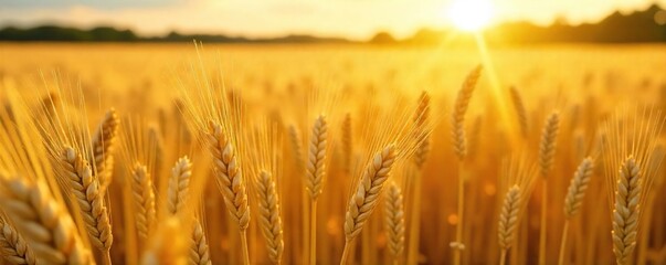 Golden barley field ready for harvest, sunlit stalks bending under the weight of ripe grain, a picturesque rural scene , stalks, ears of barley