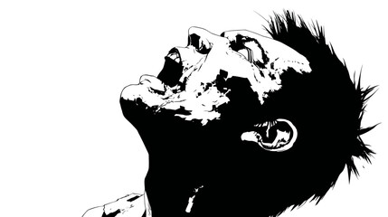 Zombie head sketch simple black silhouette vector isolated on white background  -  