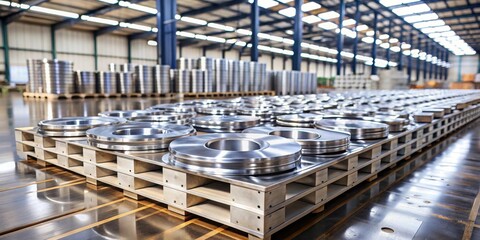 Precisely Stacked Metal Discs Await Further Manufacturing Processes in a Modern Industrial Facility