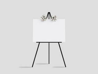 Wedding signage with bouquet of flowers