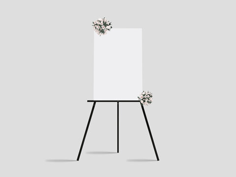 Wedding signage with bouquet of flowers