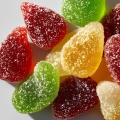 Fruit Jellies Colorful Candy Sweets Sugar Coated Gumdrops Closeup View on white background