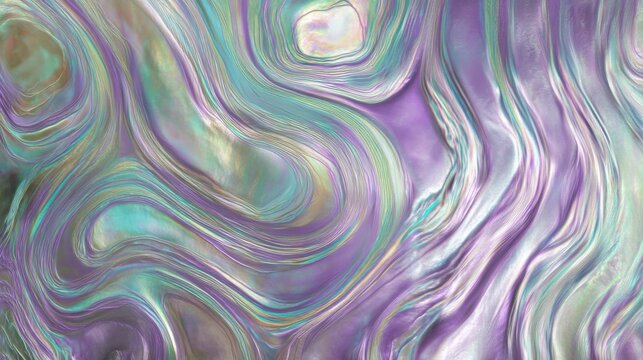 Flat macro texture background mimicking abalone shell, organic swirls of opal, green, violet and silver