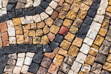 Close-up view of intricately arranged mosaic stones
