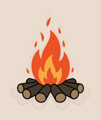 Wild West Campfire Vector Illustration, Rustic Bonfire Graphic with Flames
