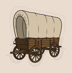 Wild West Covered Wagon Vector Illustration: Pioneer Trail Art
