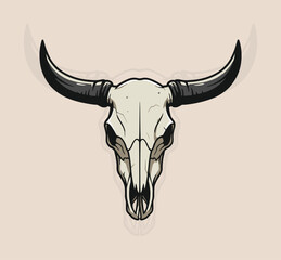 Wild West Cow Skull Vector Illustration, Vintage Western Longhorn Bones Graphic