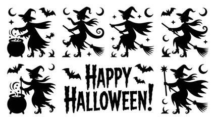 SILHOUETTE HALLOWEEN, halloween silhouette bundle, halloween bundle, halloween, pumpkin, vector, cat, icon, set, ghost, bat, holiday, illustration, witch, cartoon, autumn, design, spider, silhouette, 