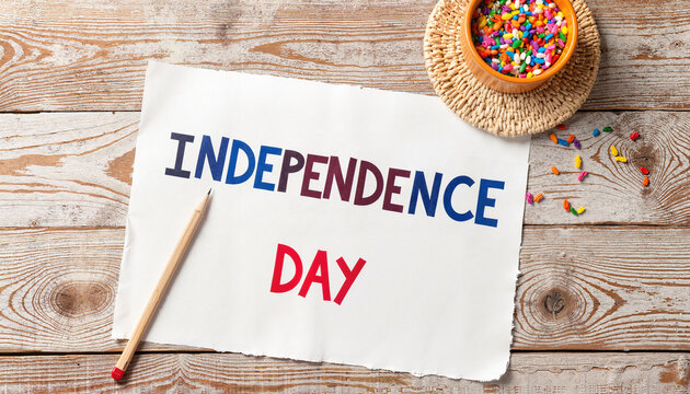 Hand-painted banner featuring the phrase Independence Day on rustic wood - Powered by Adobe