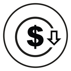 Price Drop Icon – Dollar Sign with Down Arrow Symbol