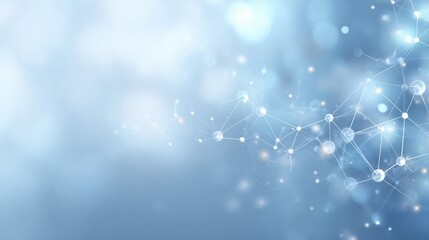 Minimalistic soft blue background with faint glowing molecular network lines and dots, futuristic biotech and pharma aesthetic with elegant text space