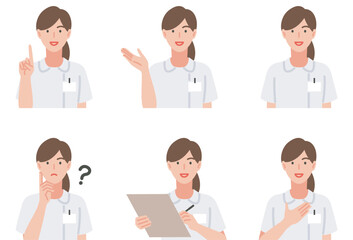 女性看護師　よくあるポーズのセット