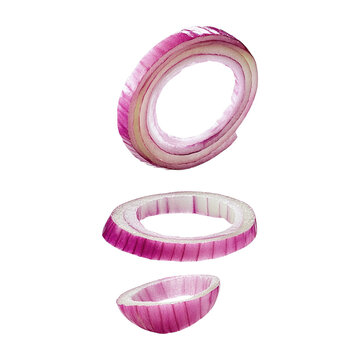 Sliced Red Onion Rings in Mid-Air