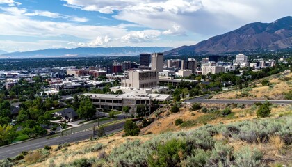Aerial View of Salt Lake City with Mountains in the Background