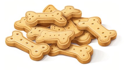 Pile of Dog Biscuits Digital Painting of Bone-Shaped Treats, Dog Treats, Pet Food, Digital Illustration Dog biscuits, pet food illustration