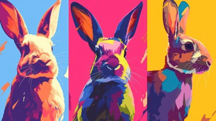 multicolored bunny silhouettes in pop art style