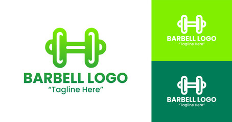 Elegant and Modern Green Barbell Logo for Fitness Branding and Gym Businesses