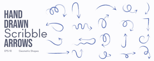 Hand Drawn Crayon Arrow Brush Set with Fun Kid Sketch Chalk Strokes Grunge Pencil Textures Doodle Lines Vector hand drawn brush stroke for presentation and Creative Design Projects