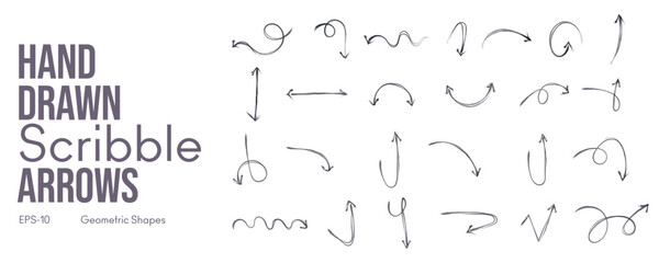 Hand Drawn Crayon Arrow Brush Set with Fun Kid Sketch Chalk Strokes Grunge Pencil Textures Doodle Lines Vector hand drawn brush stroke for presentation and Creative Design Projects