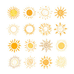 Whimsical Hand Sketched Suns Set for Celestial Bohemian Nature Inspired Design Projects