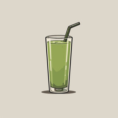Refreshing Green Smoothie in Glass with Straw - Vector Illustration