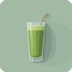 Refreshing Green Smoothie in Glass with Straw - Flat Design Illustration