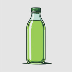 Refreshing Green Beverage in Glass Bottle - Vector Illustration
