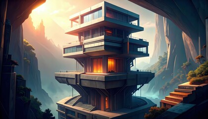 Surreal Landscape with Shifting Gravity and Impossible Architecture