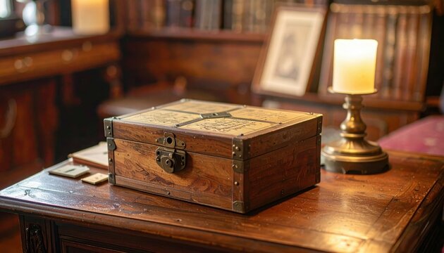 Victorian Study with Locked Box and Cryptic Clues for Puzzle Lovers