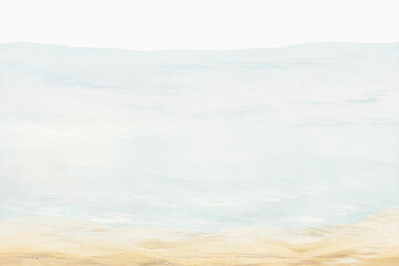 Watercolor texture with seabed and water, delicate aquamarine background illustration for your designer wallpaper, for cute underwater style kids mural or frame for your text. Handmade sea print.