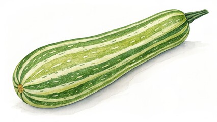 Striped Zucchini Watercolor Painting Botanical Illustration, Green Vegetable, Food Art, Cucurbita pepo, Watercolor Techniques, zucchini zucchini, watercolor