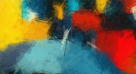 Abstract art brush strokes color blending template background, canvas texture applied.