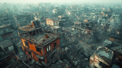 Obraz premium Urban Devastation Scenery: A Landscape of Ruined Buildings and Desolation