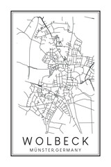 Hand drawn printable downtown road map poster of borough WOLBECK of the German city of MÜNSTER on solid white background with city name